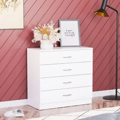 4 Drawer Chest Of Drawers White Metal Handles RRP £145 Runners Bedroom Furniture • £75