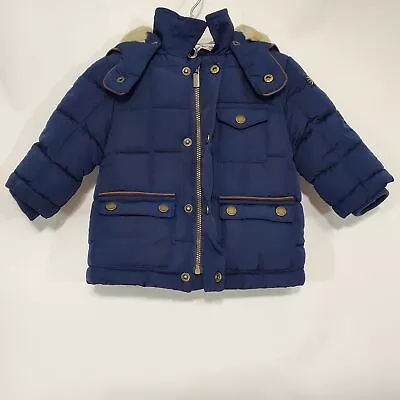Mayoral Girls 6M Toddler Faux Fur & Leather Insulated Puffer Jacket Coat Blue • $21.62