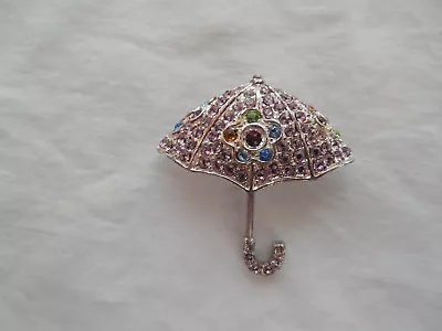 Monet Silver Tone W/rhinestones Umbrella Brooch • $12.48