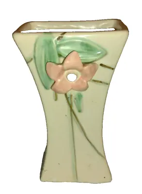 Vintage McCoy Pottery Mid-Century Ivory Blossom Time Vase With Pink Flower 6.5 H • $15