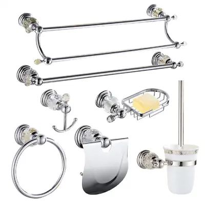 Luxury Crystal Silver Bathroom Accessories Set Polished Brass Bath Hardware Set • $80.77