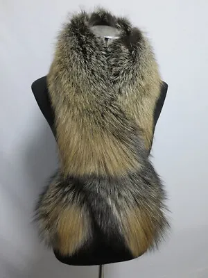 100% Real Fox Fur Scarf /cape/ Collar /neck Wrap Grays Shawl Magnetic Buttons  • $89