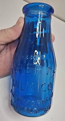 Liberty Milk Company Buffalo Ny Blue Embossed One-pint Milk Bottle Free Shipping • $19.99