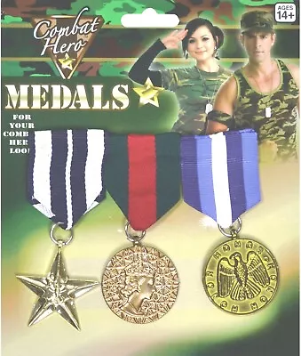 3 X Toy Medals Military Army Soldier Fancy Dress Costume Outfit Accessory • £5.72