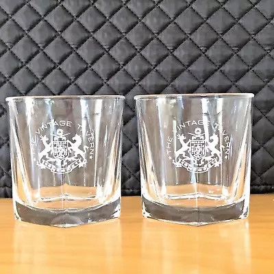 Set Of 2 The VINTAGE TAVERN Old Fashioned Whiskey Or Rocks Glasses - EXC COND • $20