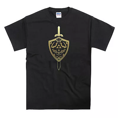 Zelda N64 Switch Gamecube Gold Master Sword & Shield Tribute T-Shirt • £12.95