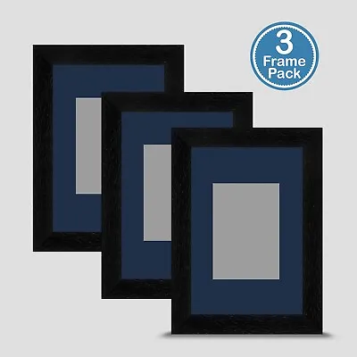 Black Photo Frame 6x4 X3 MULTI PACK Incl Dark Blue Mount 3.5x2.5 ACEO Art Print • £20.50