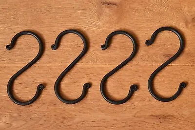 £12.99 • Buy Four Handmade Wrought Iron Butcher Rail Hooks S Hanging Hook 10.5cm.