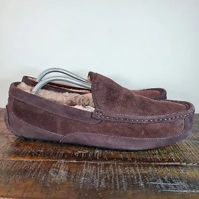 UGG Australia Ascot Mens Size 13 Moccasin Wool Corduroy Slippers Shoes Brown • $59.98
