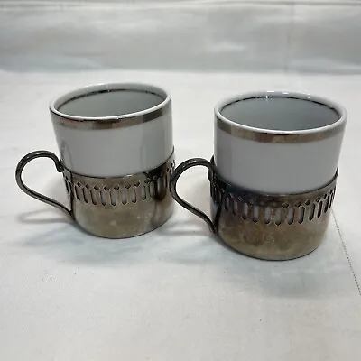 Vera Cruz Porcelana Espresso Cups With Belinni Silver Plate Holders (Lot Of 2) • $20