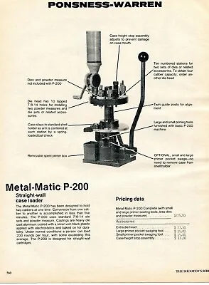$9.99 • Buy 1980 Print Ad Ponsness-Warren Metal-Matic Model P200 Reloading Tool