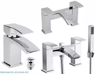 £0.99 • Buy Waterfall Bathroom Taps Chrome Basin Mixer Bath Filler Shower Deck Tap Sets