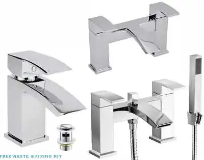 Waterfall Bathroom Taps Chrome Basin Mixer Bath Filler Shower Deck Tap Sets • £26.99