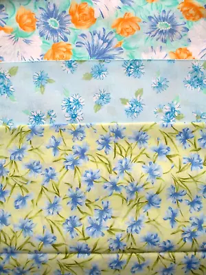 Fabric Red Rooster  Botanical  6 Pcs 2 Each Of 3 Designs Floral In Blues $4.50 • $4.50