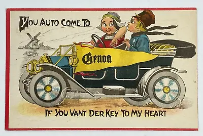 $15.47 • Buy 1913 Genoa Wisconsin WI Postcard Cartoon Couple Antique Car Posted