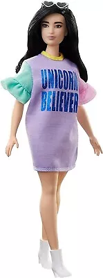 Barbie Fashionistas FXL60 Doll - Curvy With Dark Hair And Unicorn Believer Dress • £12.75