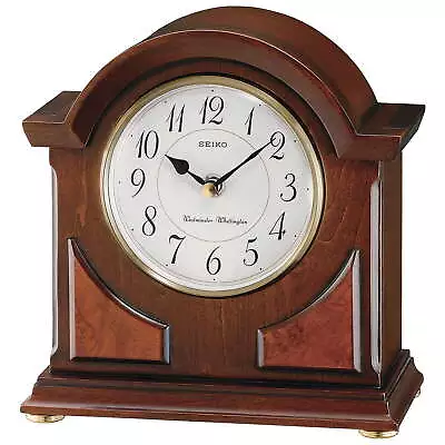 9  Sayo Brown Wooden Chime Mantel Clock Traditional Quartz Analog QXJ012BLH • $121.50