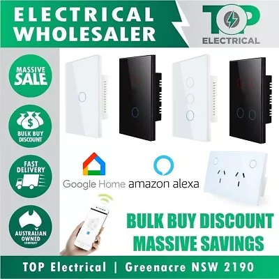$45 • Buy Google Alexa Touch LED Light Switch Power Point Glass Saturn GPO Clipsal Look