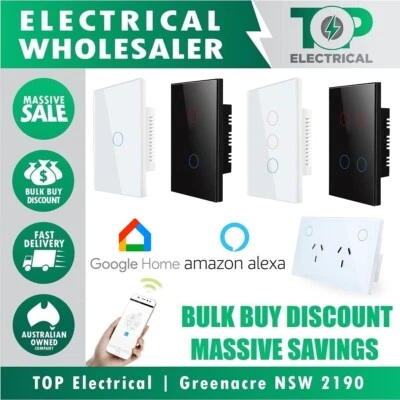 $50 • Buy Smart Google Alexa WIFI Touch LED Light Switch Power Point Saturn Clipsal Look