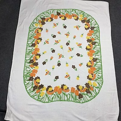 Vintage Terry Cloth Tablecloth Flowers Orange Brown Yellow Rectangle 50 X 46 In. • $14.97