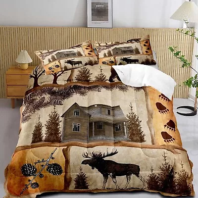 LUVIVIHOME 3PCS Rustic Cabin Comforter Set King Size Bear Deer Bedding Quilt... • $92.14