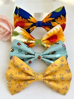 £3.95 • Buy Bees & Floral Dog & Cat Collar Accessories: Bow Tie Multi Sizes Handmade In UK