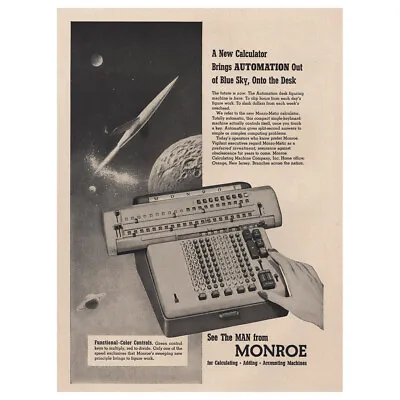 1956 Monroe Adding Machine: Automation Out Of Blue Sky Missile Vintage Print Ad • $7.50
