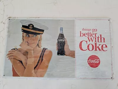 Vintage 1960s Coca Cola Sign Things Go Better With Coke Captain Sailor Girl Rare • $99.50