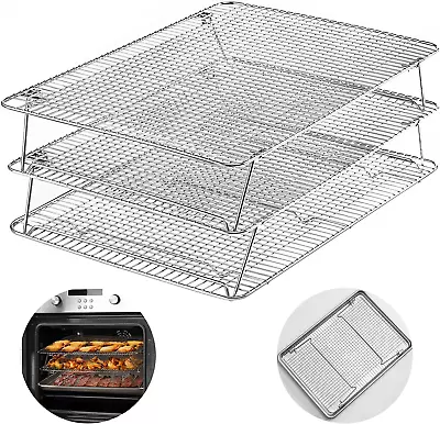 Stainless Steel Stackable Cooling Rack For Baking 3 Tier 12”X 16.5”Oven & Dish • $42.34