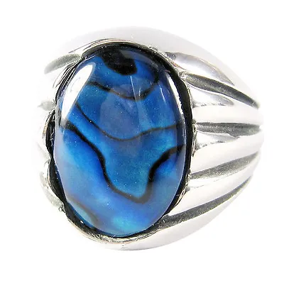 Stainless Steel Abalone Shell Ring Size 9 10 11 12 14 Paua Hypoallergenic • $27.50