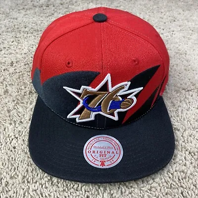 Mitchell & Ness Philadelphia 76ers NBA Hat Sharktooth Snapback Red Black Cap NWT • $27.97