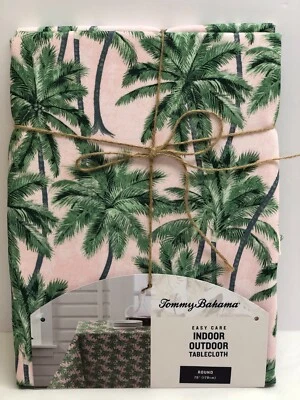 $30 • Buy Tommy Bahama 70 Round PINK PALM Indoor Outdoor Fabric Tablecloth Water Resistant