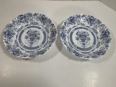 $12 • Buy 2 Arcopal HONORINE Soup Cereal Milk Glass Bowls 7  France Scalloped Blue White