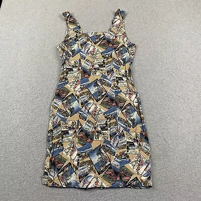 Vintage Knapp Studio Dress Women Jr 9 Mini Bodycon Mediterranean Post Card Print • $14.99