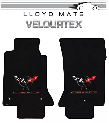 1997-2004 C5 Corvette Lloyd Velourtex Frt Black Floor Mat Black Crossflag Logo • $160.99