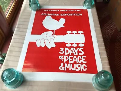 $199 • Buy Vintage 1969 Woodstock Rock Festival Music And Art Fair Concert Poster 19” X 25”