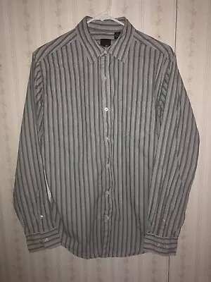 J Ferrar Dress Shirt Mens Medium Gray Black Striped Long Sleeve Collared Button • $10