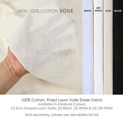 Cotton Voile Fabric Sheer Gauze Lawn Natural Muslin Curtain Wedding Dress Cloth • £75