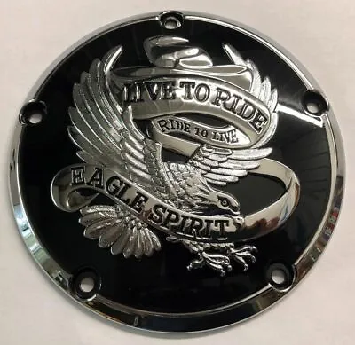 Black W/Chrome Live To Ride 5 Hole Derby Cover For Harley Twin Cam • $61