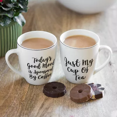 £11.99 • Buy Set Of 2 Script 350ml White Tea Mugs Porcelain Funny Coffee Cups Kitchen Home