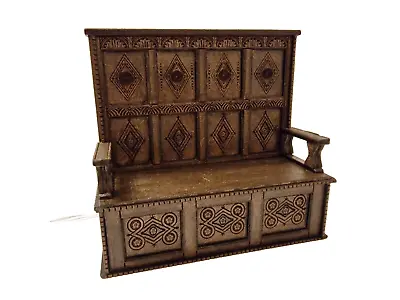 1:12 Scale Dolls House Carved Tudor Style Settle Bench Self Assembly Wooden Kit • £13.95