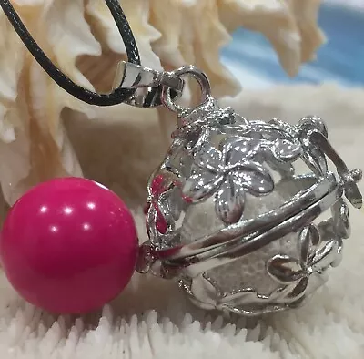 Angel Caller Harmony Chime Ball & Aromatherapy Diffuser Necklace Fuchsia Pink  • $10.95