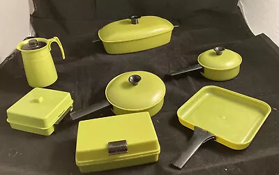 $19.30 • Buy 7 Pcs Of Vintage Kids Child's Play Set Coffee Pots Pans Plastic Green Kitchen