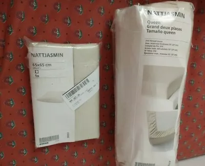 Ikea Nattjasmin Queen 16  Deep Fitted Sheet + 1 Pillowcase Beige Cotton Lyocell  • $43.77