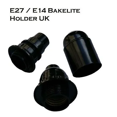 Edison Screw (E27/E14) Black Lamp Or Pendant Bulb Holder With Shade Ring • £2.29