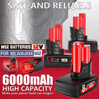 1/2× FOR Milwaukee M12 Lithium HIGH OUTPUT 6.0Ah 8.0Ah XC 8.0 Battery 48-11-2460 • $32