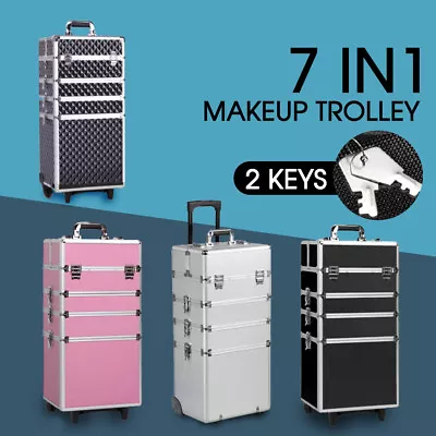 $97.98 • Buy 7 In 1 Portable Cosmetics Beauty Hairdressing Makeup Trolley Carry Bag Case Box