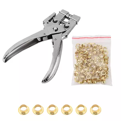 Eyelet Plier Punch Tool Hole Maker Leather Craft Kit & 100pcs Gold Metal Eyelets • £10.09