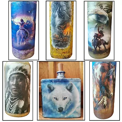 American Indian Wolf White Wolf Eagle Horse Decoupage Bottle Lamp Light   • £10