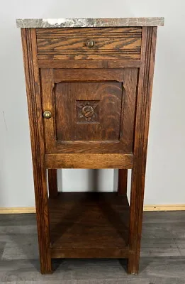 Carved French Antique Bedside Table Cupboard Cabinet With Marble Top (LOT 1384) • £199